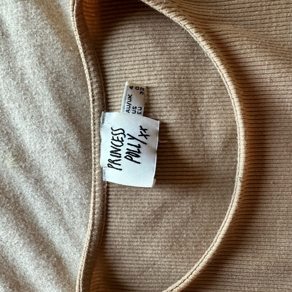 Tan Ribbed Short Sleeve Top - Picture 2 of 3